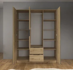 Nairobi - Kledingkast 3-deurs - Eiken/zwart - 155x51x200 cm