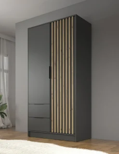 Nairobi - Kledingkast 2-deurs - Antraciet/eiken - 105x51x200 cm