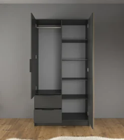 Nairobi - Kledingkast 2-deurs - Antraciet/eiken - 105x51x200 cm