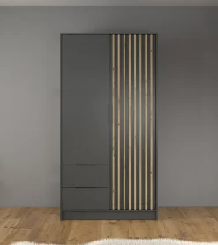 Nairobi - Kledingkast 2-deurs - Antraciet/eiken - 105x51x200 cm