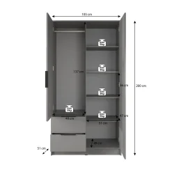 Nairobi - Kledingkast 2-deurs - Antraciet/eiken - 105x51x200 cm