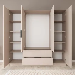 Nairobi - Kledingkast 4-deurs - Beige/zwart - 206x51x200 cm