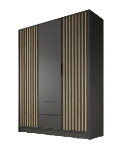 Nairobi - Kledingkast 3-deurs - Antraciet/eiken - 155x51x200 cm