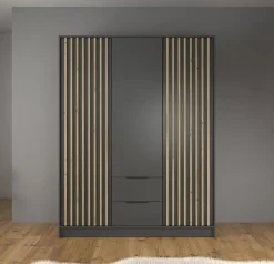 Nairobi - Kledingkast 3-deurs - Antraciet/eiken - 155x51x200 cm