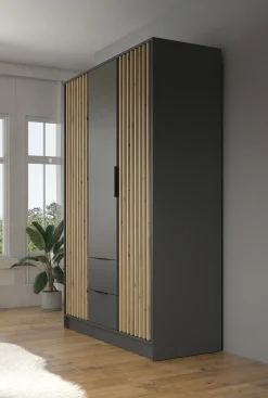Nairobi - Kledingkast 3-deurs - Antraciet/eiken - 155x51x200 cm