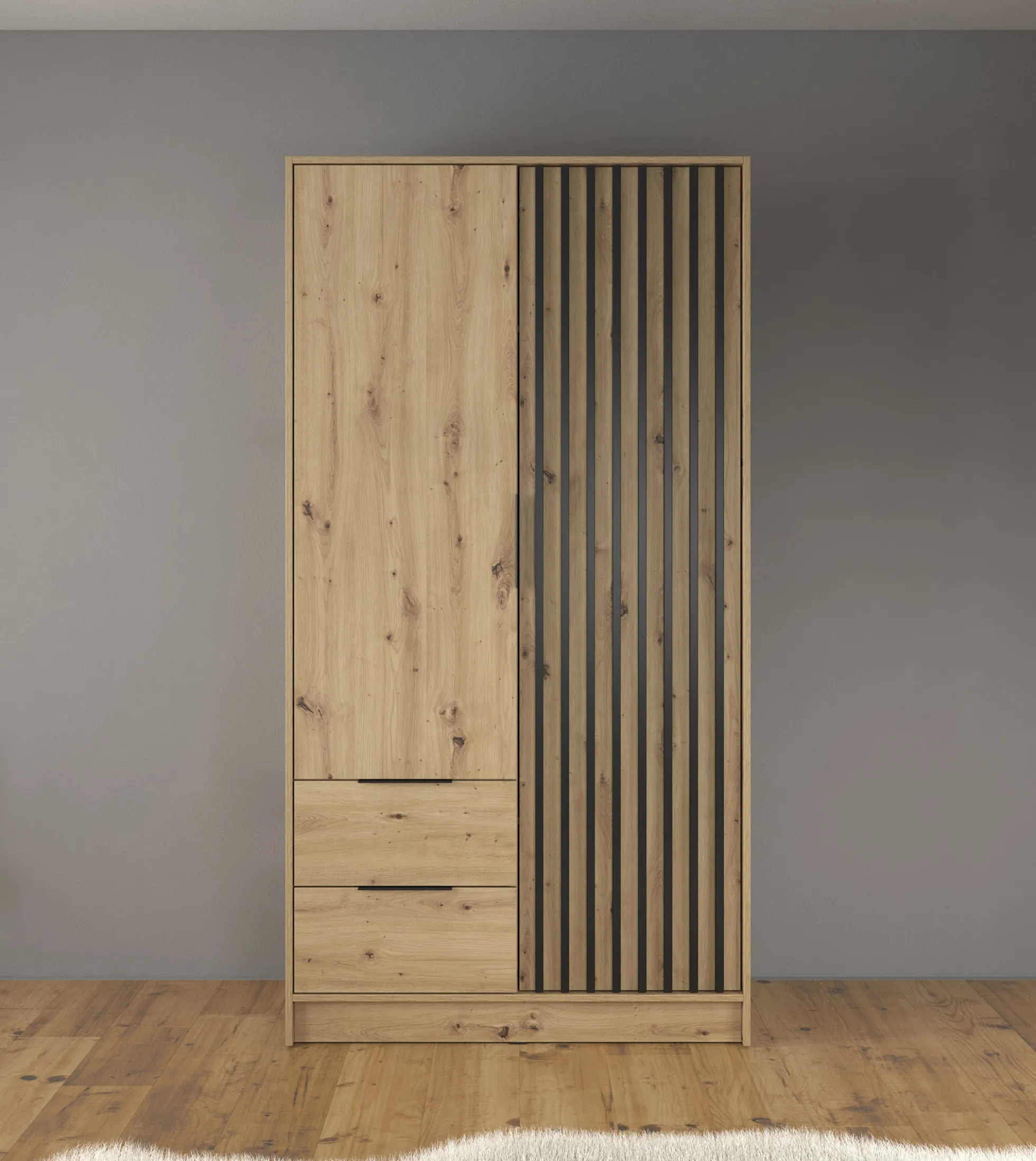 Nairobi - Kledingkast 2-deurs - Eiken/zwart - 105x51x200 cm