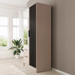 Nairobi - Kledingkast met spiegel - Beige/zwart - 105x51x200 cm