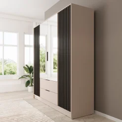Nairobi - Kledingkast met spiegel - Beige/zwart - 206x51x200 cm