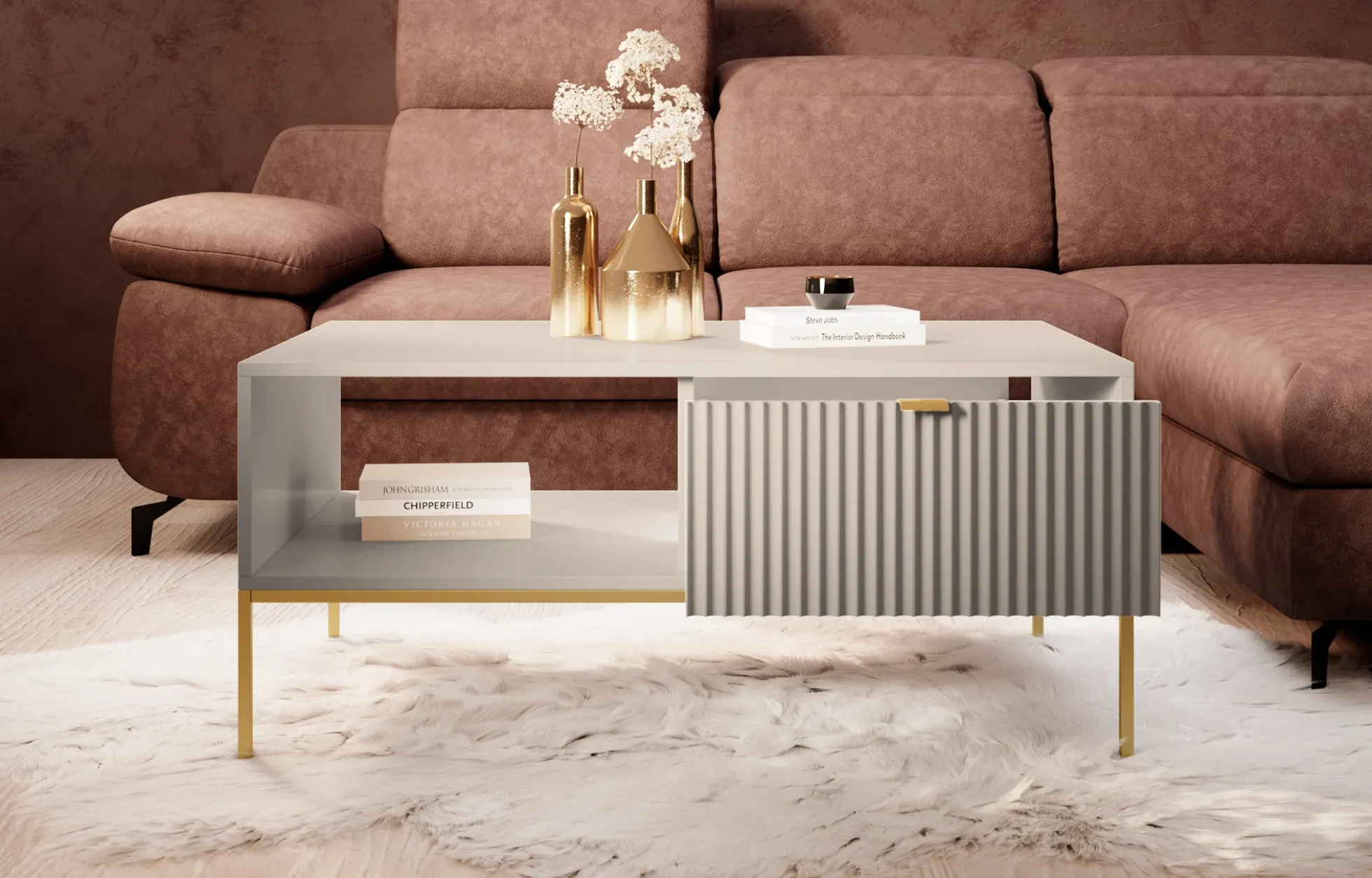 Navil 2 - Salontafel met 2 lades - Beige - 104x68x46 cm