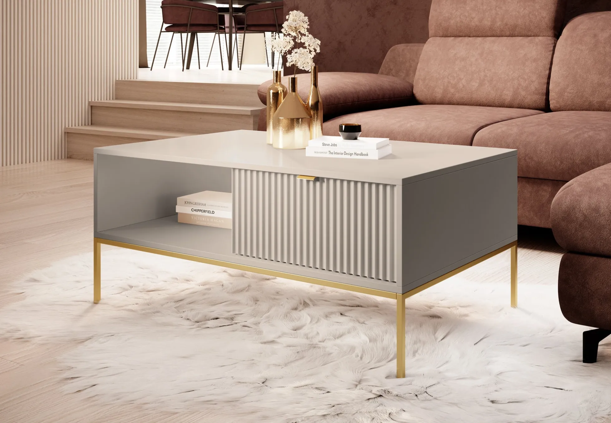 Navil 2 - Salontafel met 2 lades - Beige - 104x68x46 cm