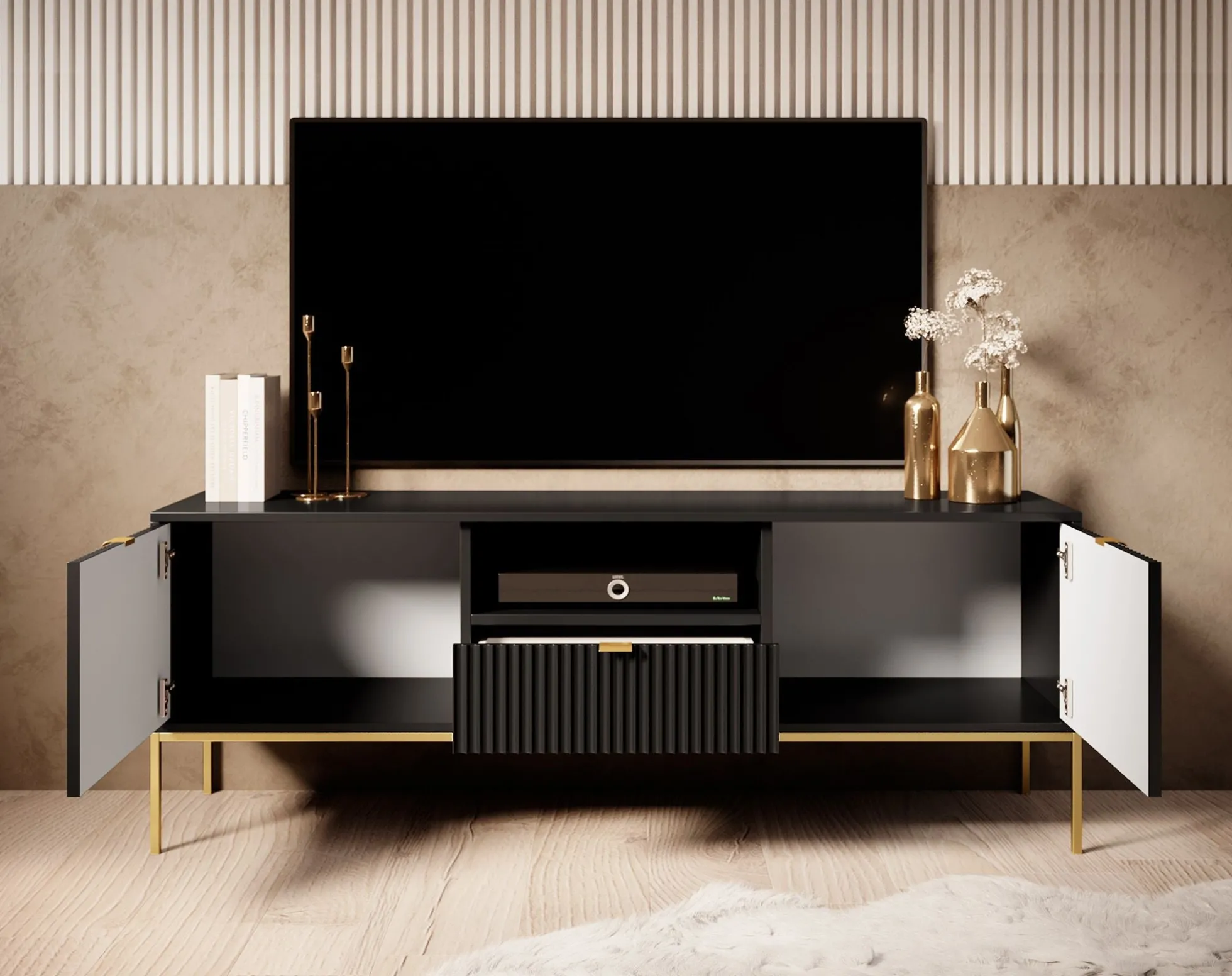 Navil 2 - TV-Meubel - Zwart - 154x39x56 cm