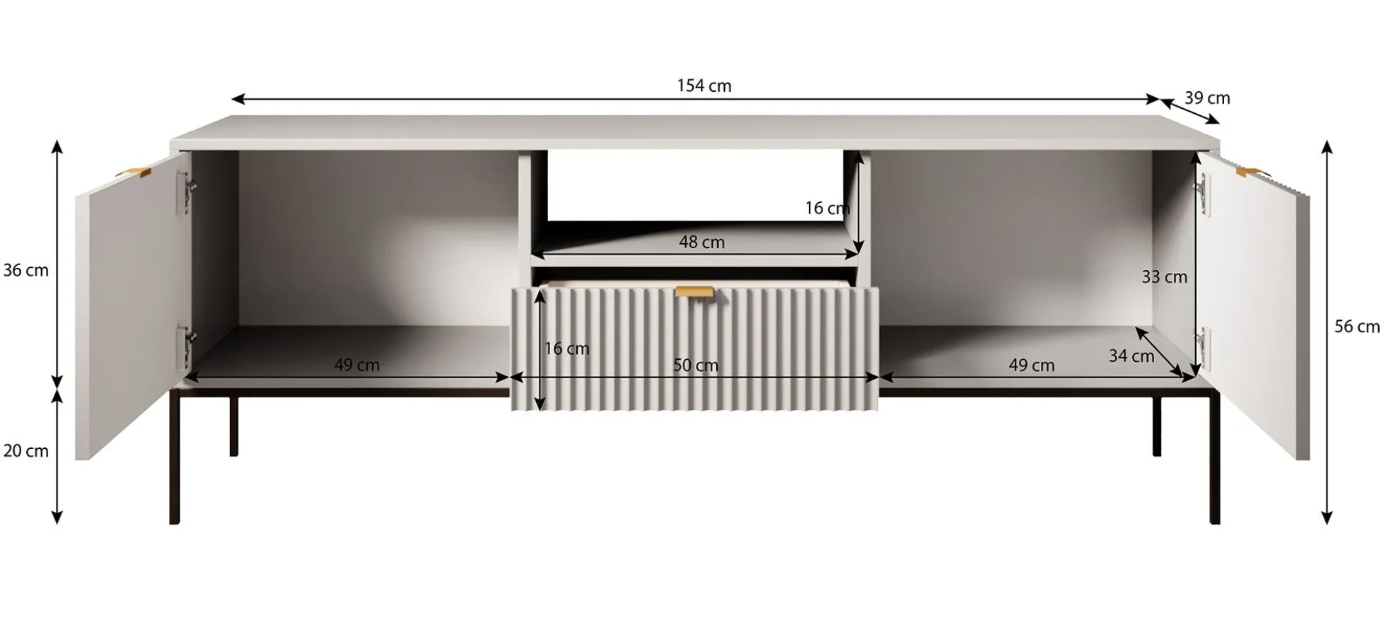 Navil 2 - TV-Meubel - Zwart - 154x39x56 cm
