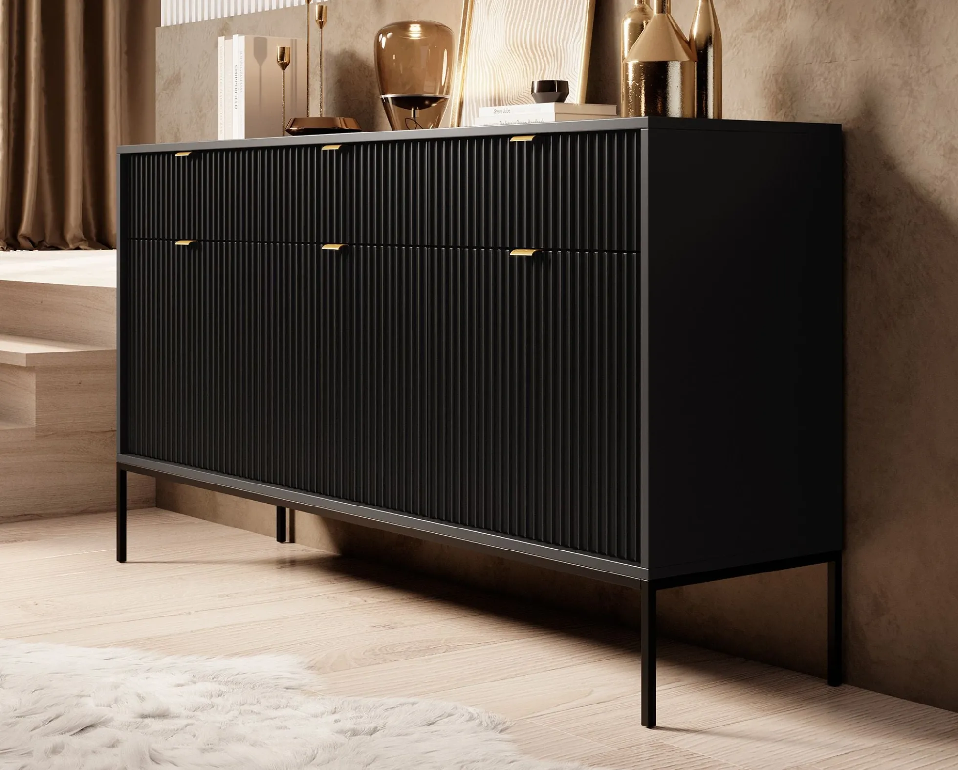Navil - Dressoir - Zwart - 154x39x83 cm