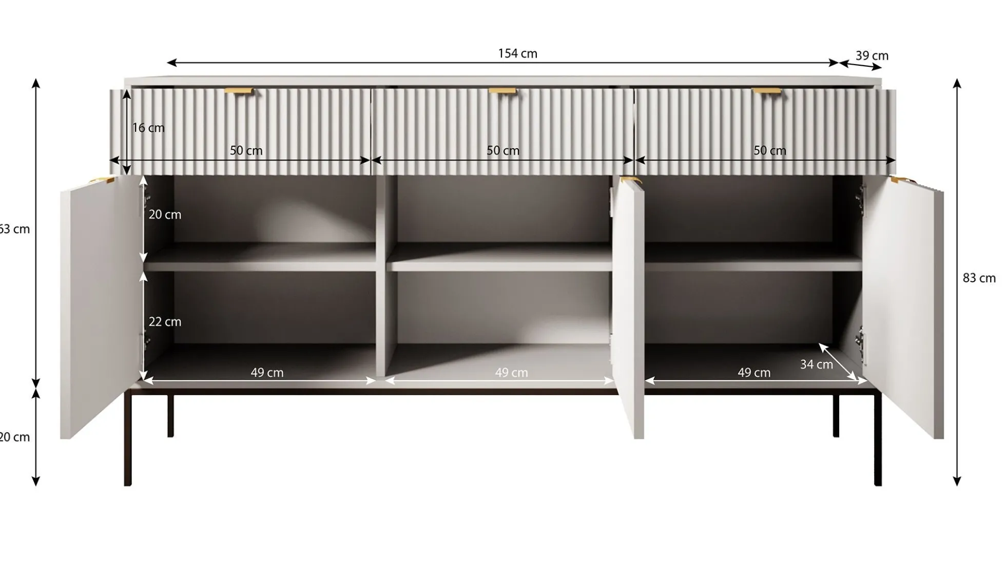 Navil - Dressoir - Zwart - 154x39x83 cm