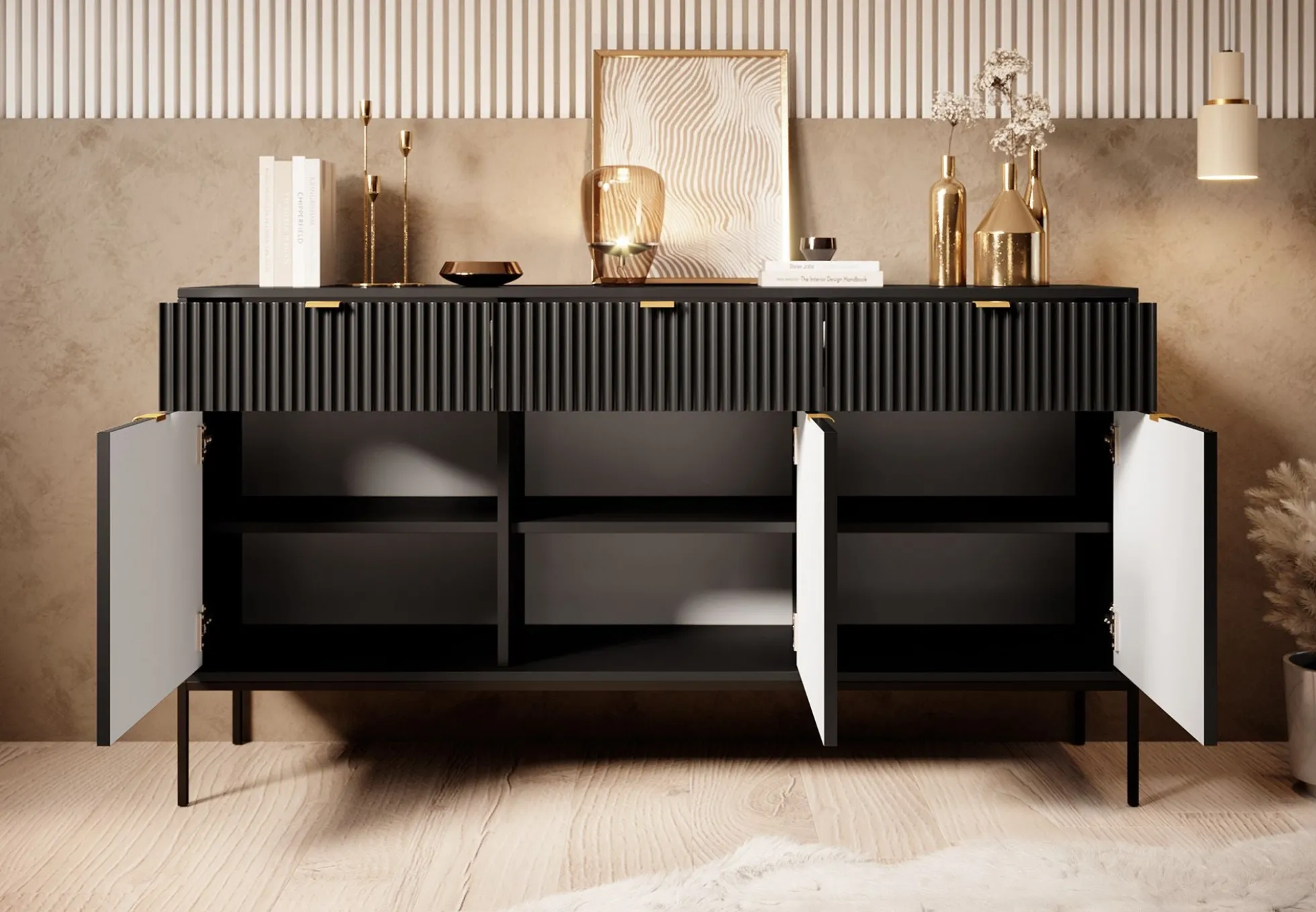 Navil - Dressoir - Zwart - 154x39x83 cm