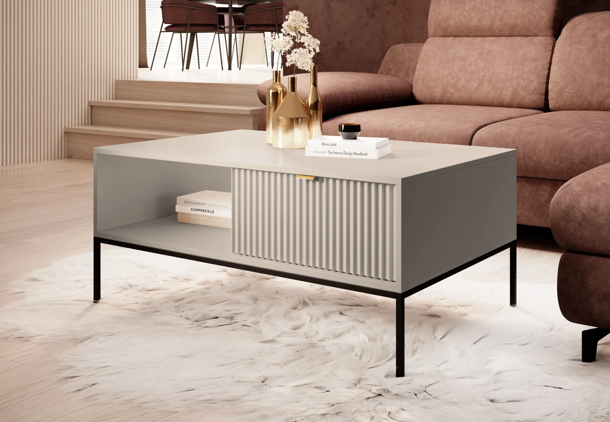 Navil - Salontafel met 2 lades - Beige - 104x68x46 cm