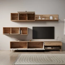 Nayel - Wandmeubel - Eikenpatroon/Beige - 234x40x178 cm