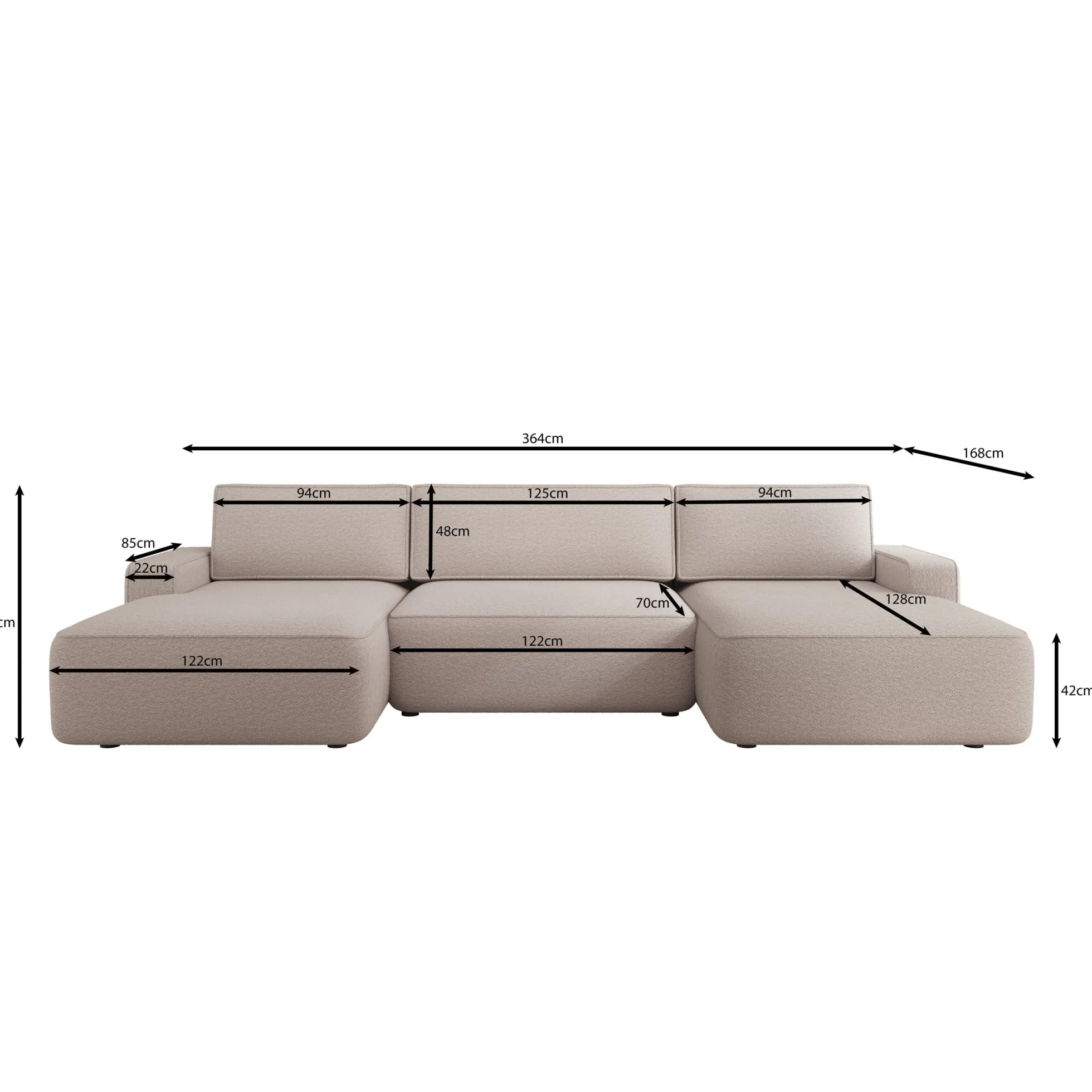 Nayir - Hoekbank 3-zits met chaise longues - Stof antraciet
