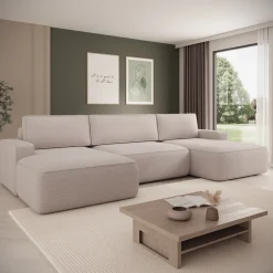Nayir - Hoekbank 3-zits met chaise longues - Stof beige