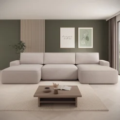 Nayir - Hoekbank 3-zits met chaise longues - Stof beige