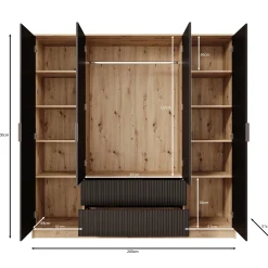 Negroni - Kledingkast 4 deurs - Eiken/Zwart - 200x51x200 cm