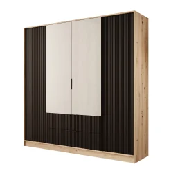 Negroni - Kledingkast 4 deurs - Eiken/Zwart - 200x51x200 cm