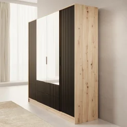 Negroni - Kledingkast 4 deurs - Eiken/Zwart - 200x51x200 cm