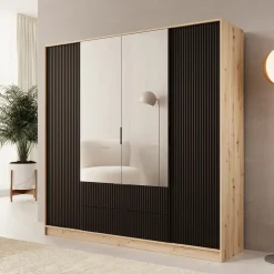 Negroni - Kledingkast 4 deurs - Eiken/Zwart - 200x51x200 cm