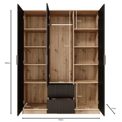 Negroni - Kledingkast met 3 deuren - Eiken/Zwart - 150x51x20