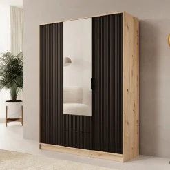 Negroni - Kledingkast met 3 deuren - Eiken/Zwart - 150x51x20