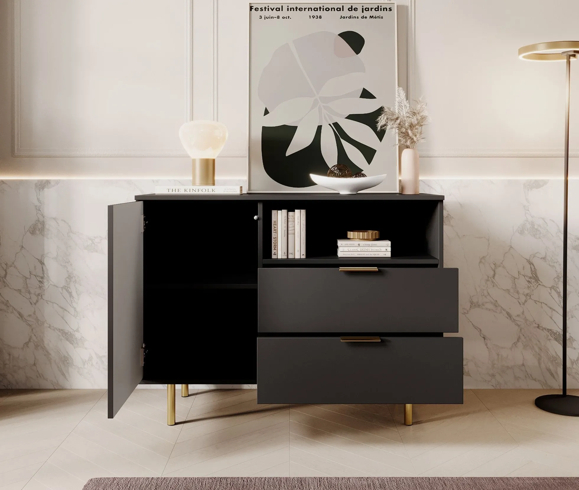 Nicola - Dressoir - Zwart - 107x41x80 cm