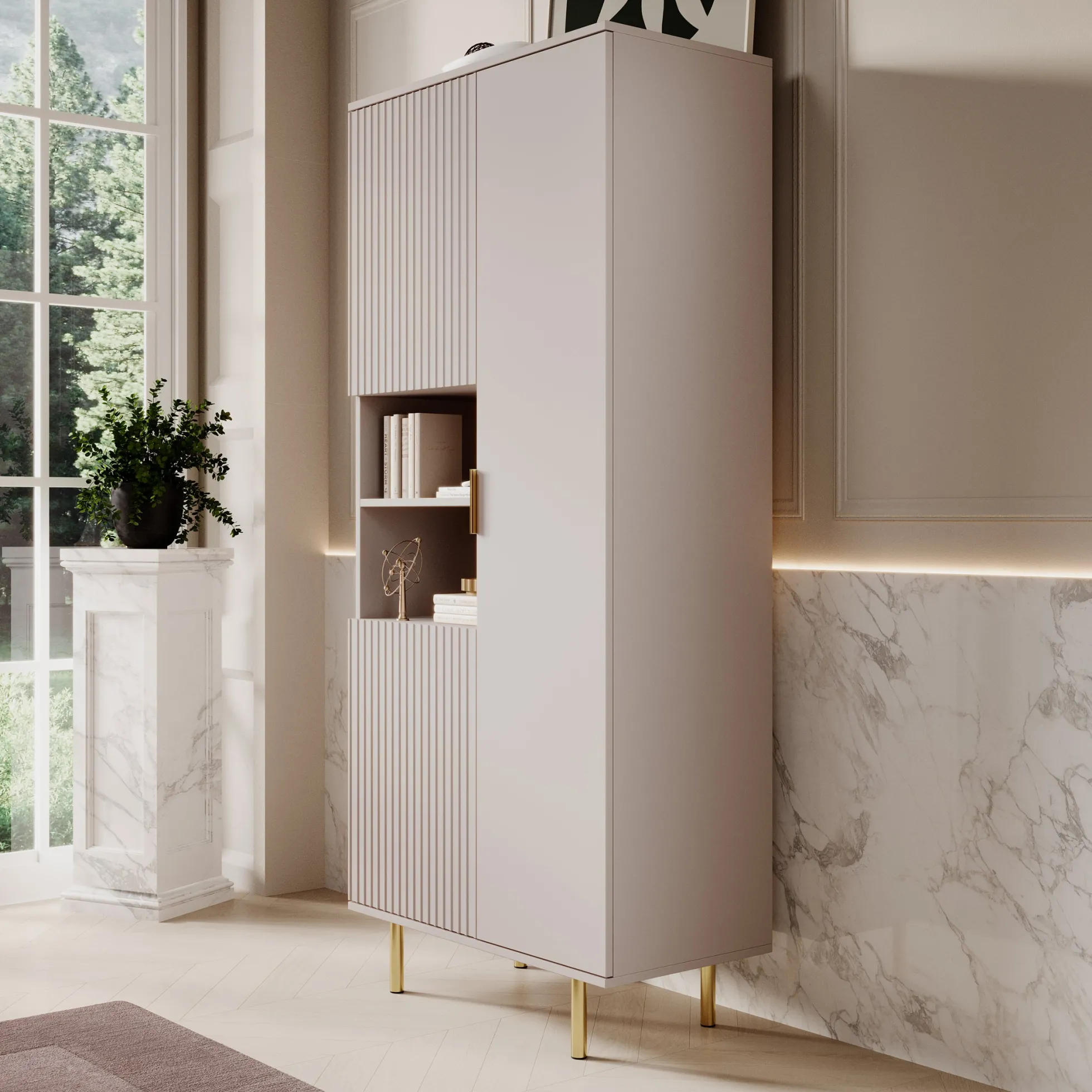 Nicola - Vitrinekast - Beige - 80x41x190 cm