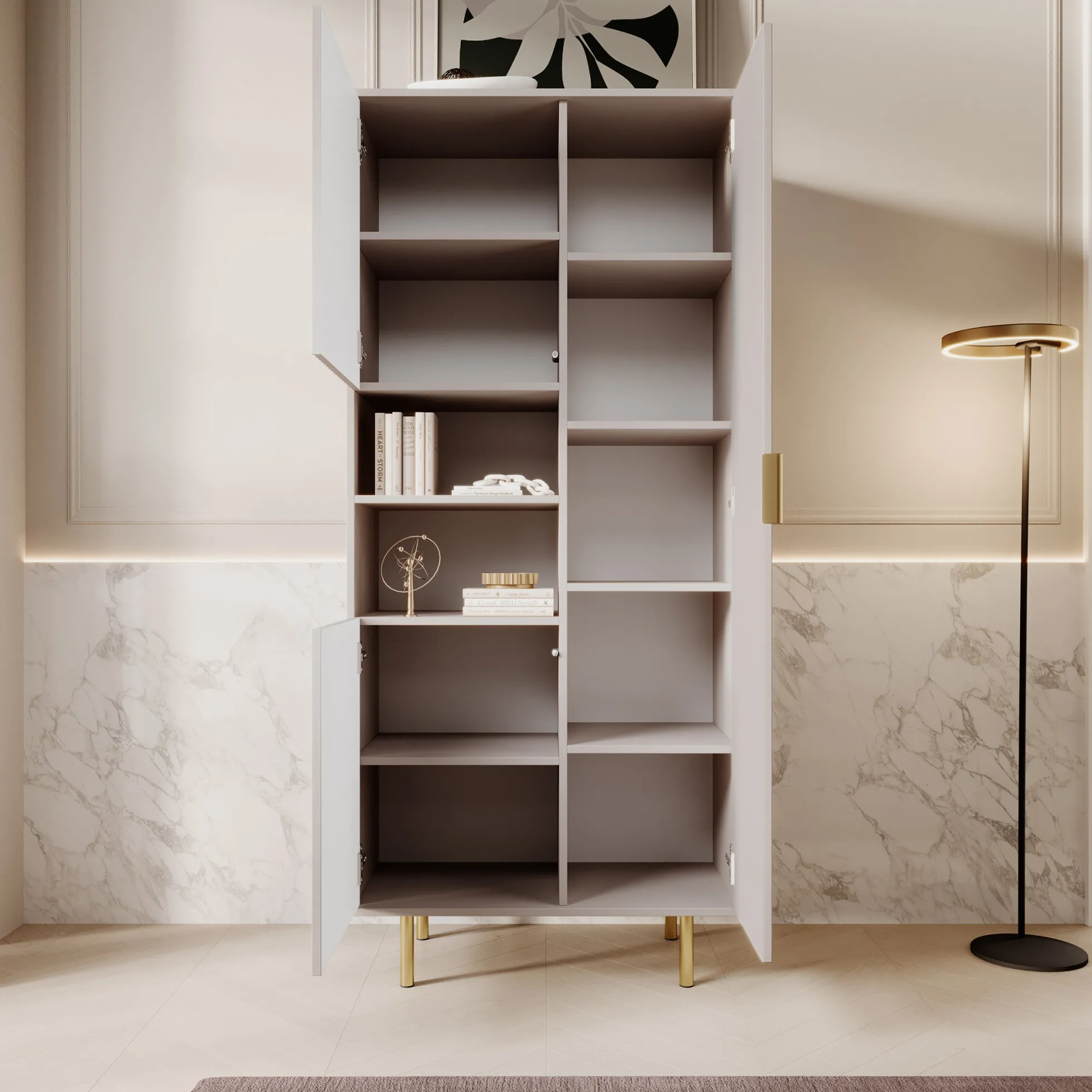 Nicola - Vitrinekast - Beige - 80x41x190 cm