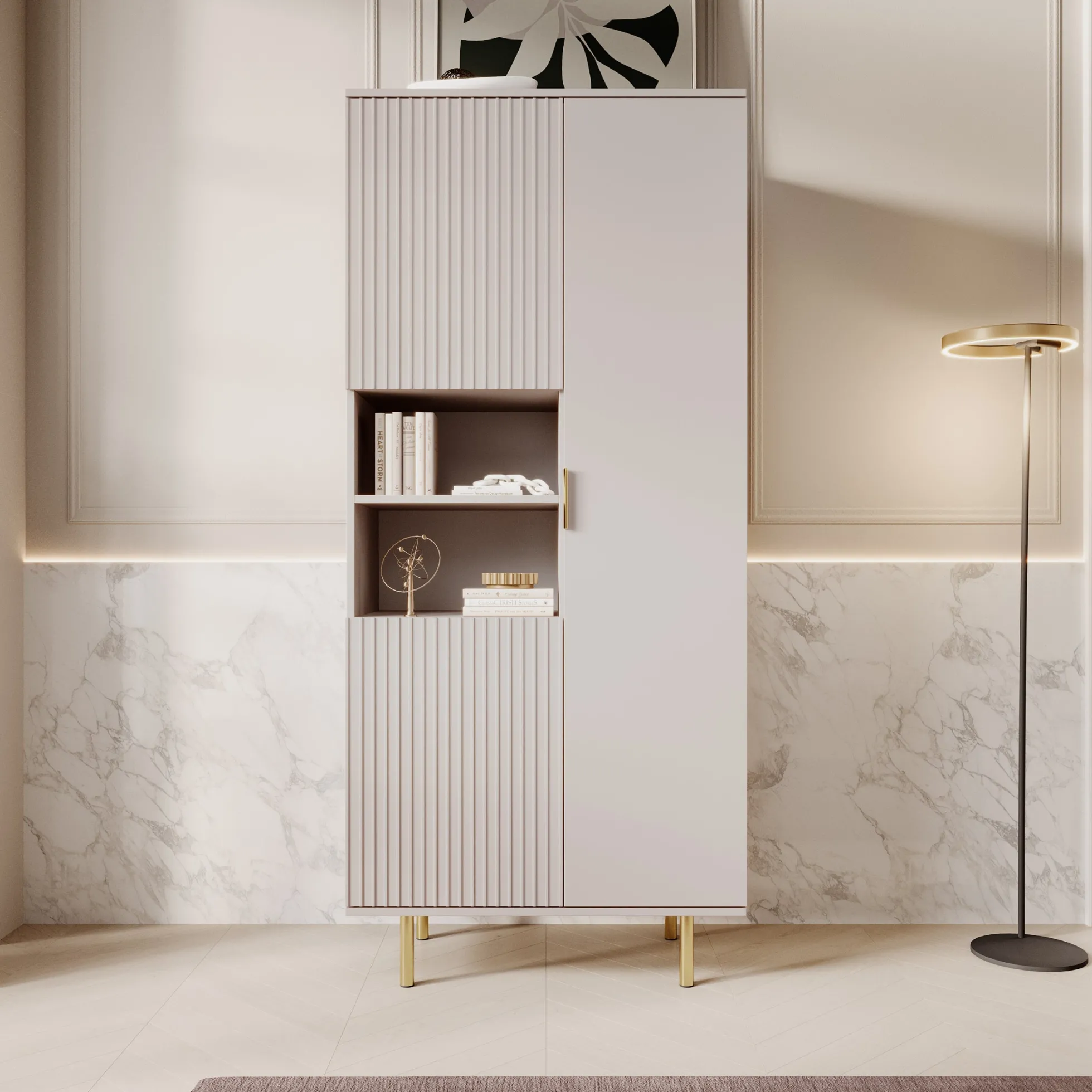 Nicola - Vitrinekast - Beige - 80x41x190 cm