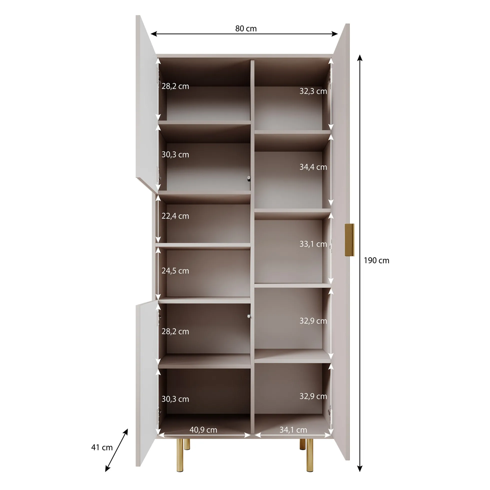 Nicola - Vitrinekast - Beige - 80x41x190 cm