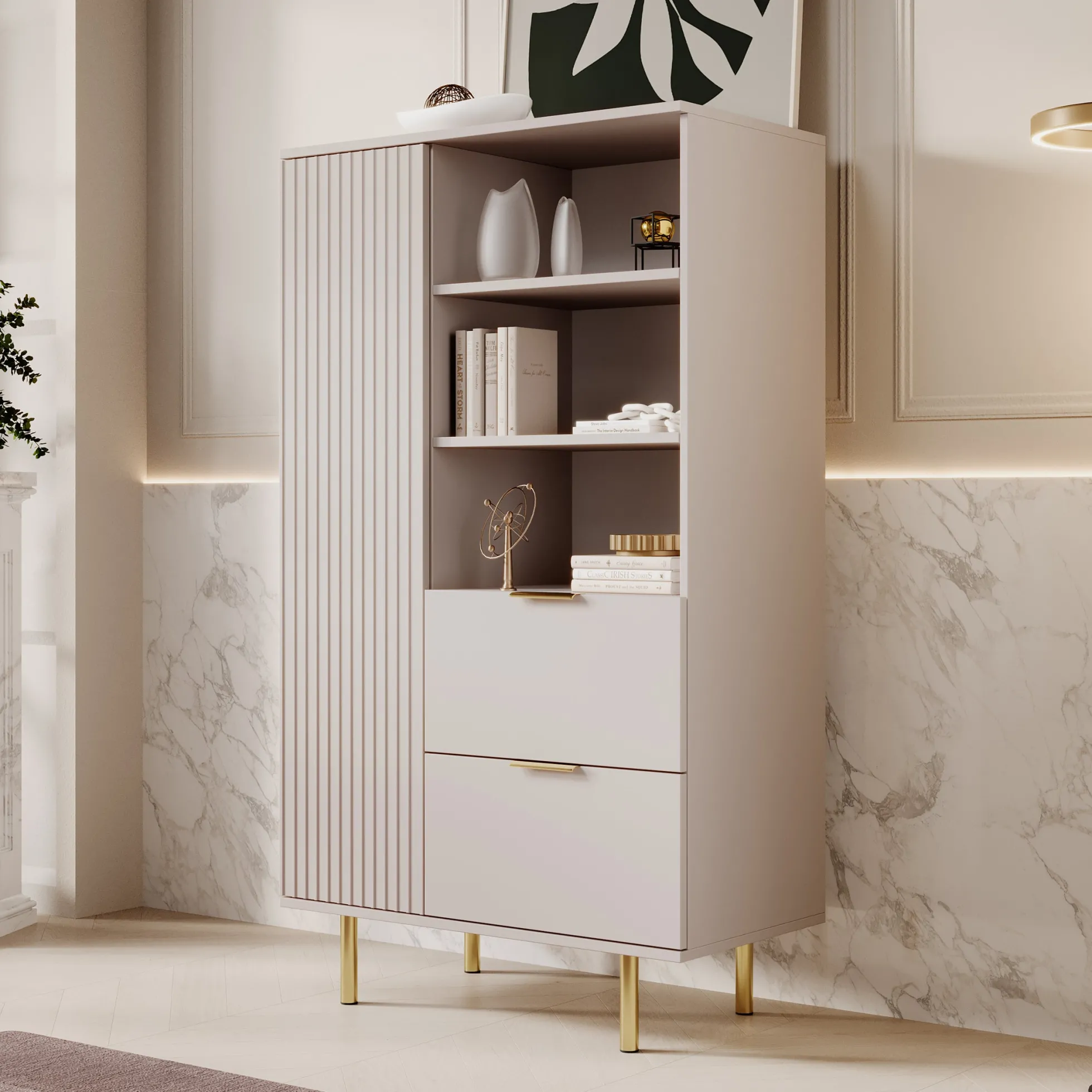 Nicola - Vitrinekast - Beige - 80x41x140 cm