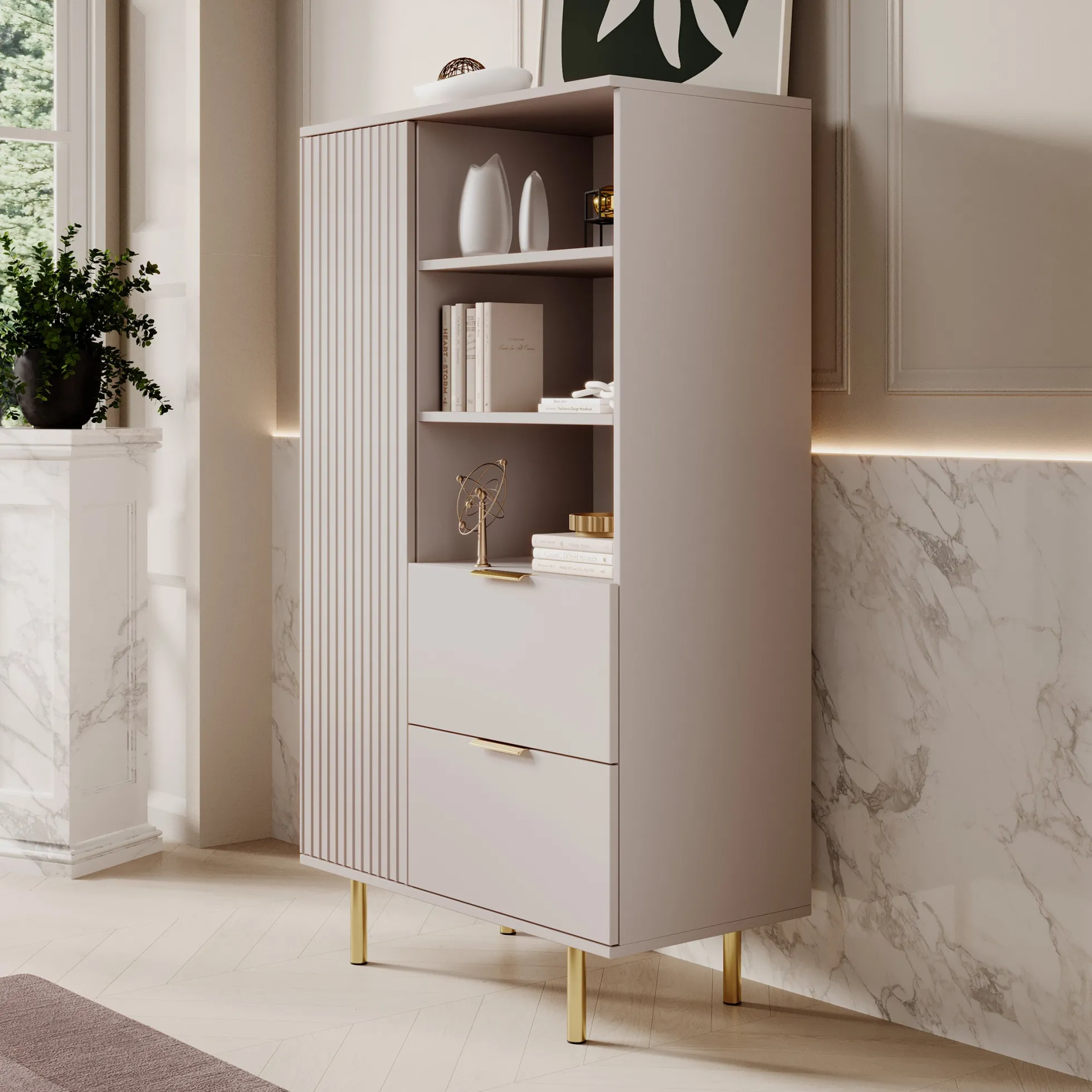 Nicola - Vitrinekast - Beige - 80x41x140 cm