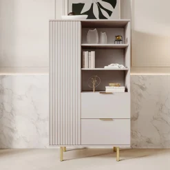 Nicola - Vitrinekast - Beige - 80x41x140 cm