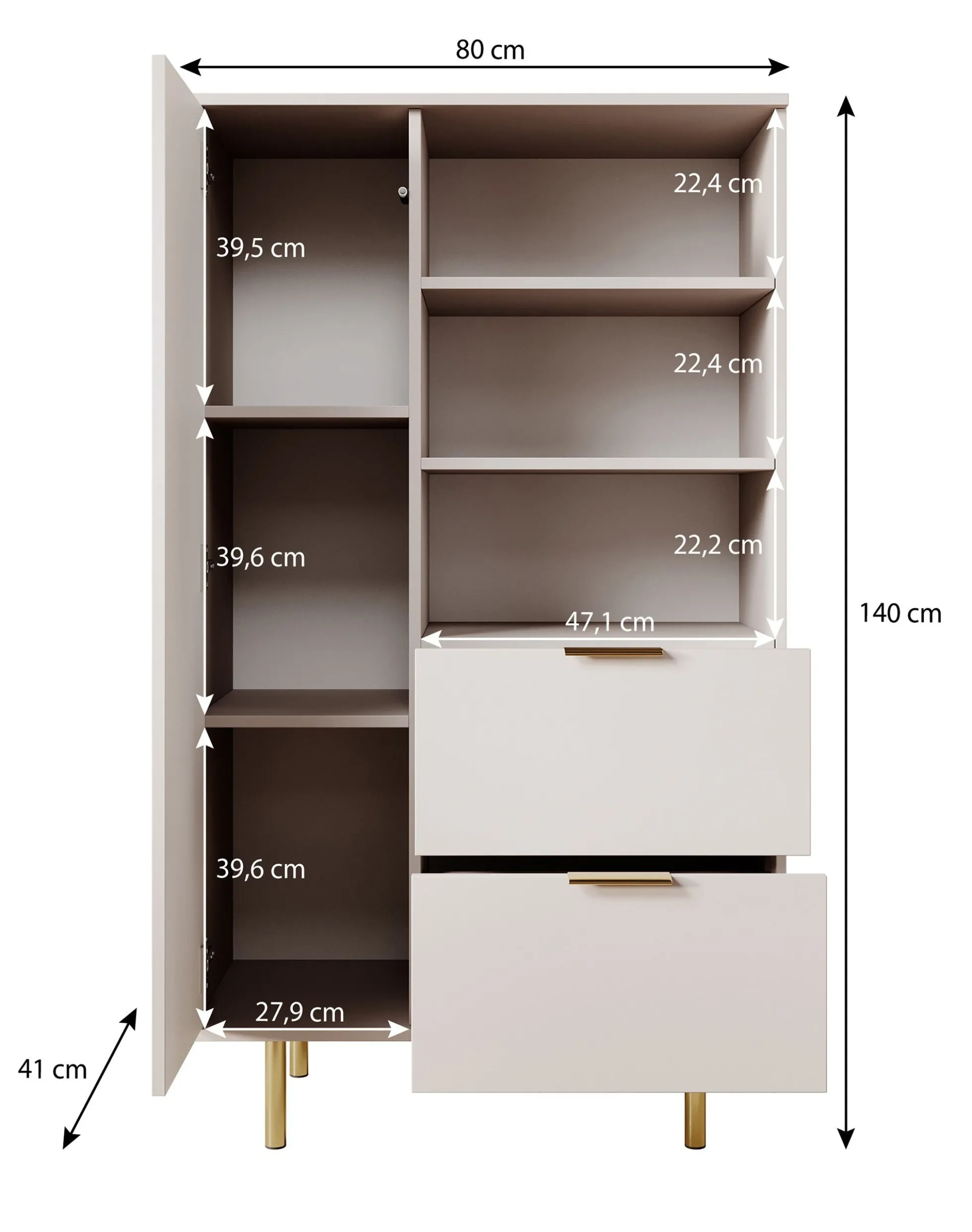 Nicola - Vitrinekast - Zwart - 80x41x140 cm