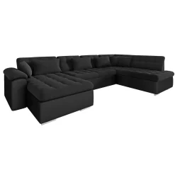 Nicoreta - Hoekbank 5-zits met chaise longue - Stof zwart - Links