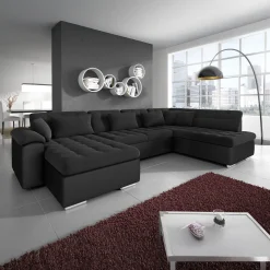 Nicoreta - Hoekbank 5-zits met chaise longue - Stof zwart - Links
