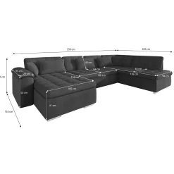 Nicoreta - Hoekbank 5-zits met chaise longue - Stof zwart - Links