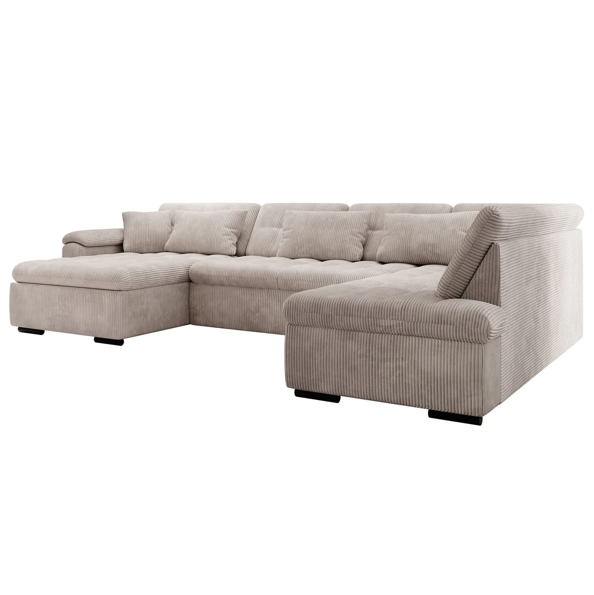Nicoreta - Hoekbank 5-zits met chaise longue - Ribstof beige - Links
