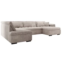 Nicoreta - Hoekbank 5-zits met chaise longue - Ribstof beige - Rechts