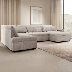 Nicoreta - Hoekbank 5-zits met chaise longue - Ribstof beige - Rechts