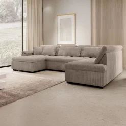 Nicoreta - Hoekbank 5-zits met chaise longue - Ribstof bruin - Links
