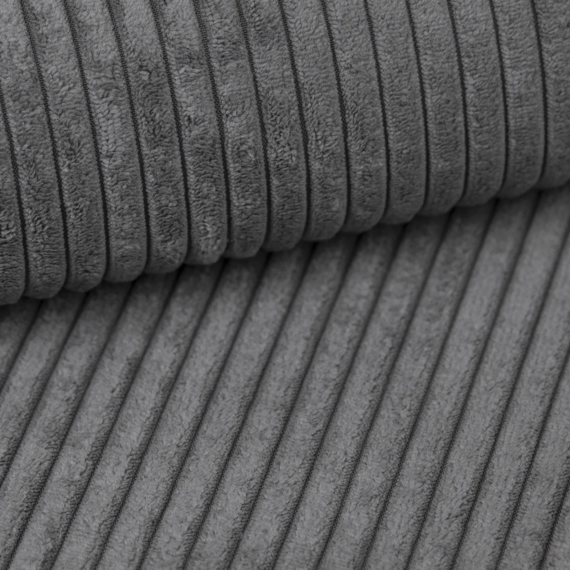 Nicoreta - Hoekbank 5-zits met chaise longue - Ribstof donkergrijs - R