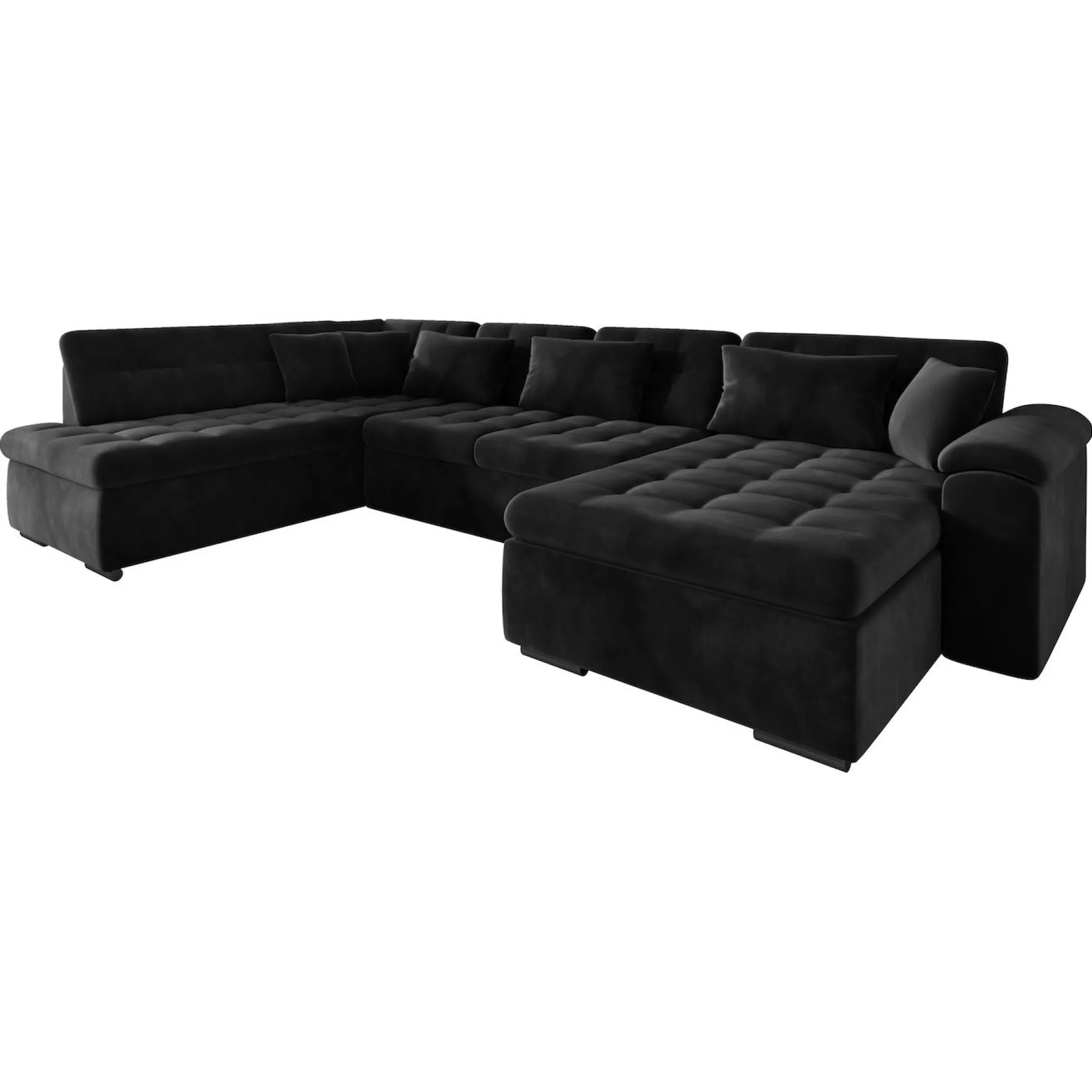 Nicoreta - Hoekbank 5-zits met chaise longue - Velvet zwart - Rechts