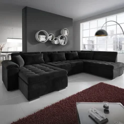 Nicoreta - Hoekbank 5-zits met chaise longue - Velvet zwart - Links