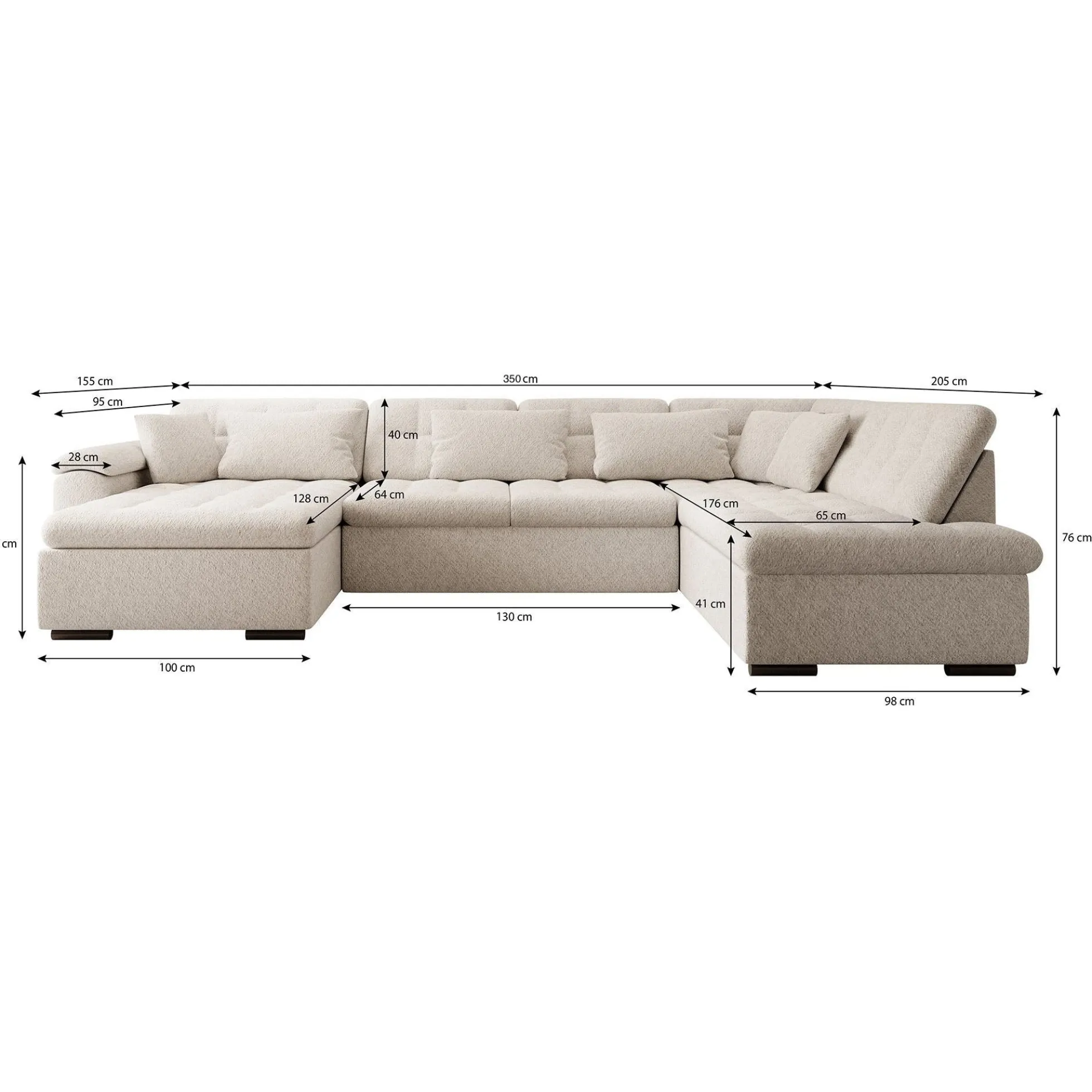 Nicoreta - Hoekbank 5-zits met chaise longue - Ribstof donkergrijs - L
